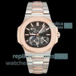 3K Factory Top Clone Patek Philippe Nautilus Power Reserve Half Rose Gold Moon Phase Watch 